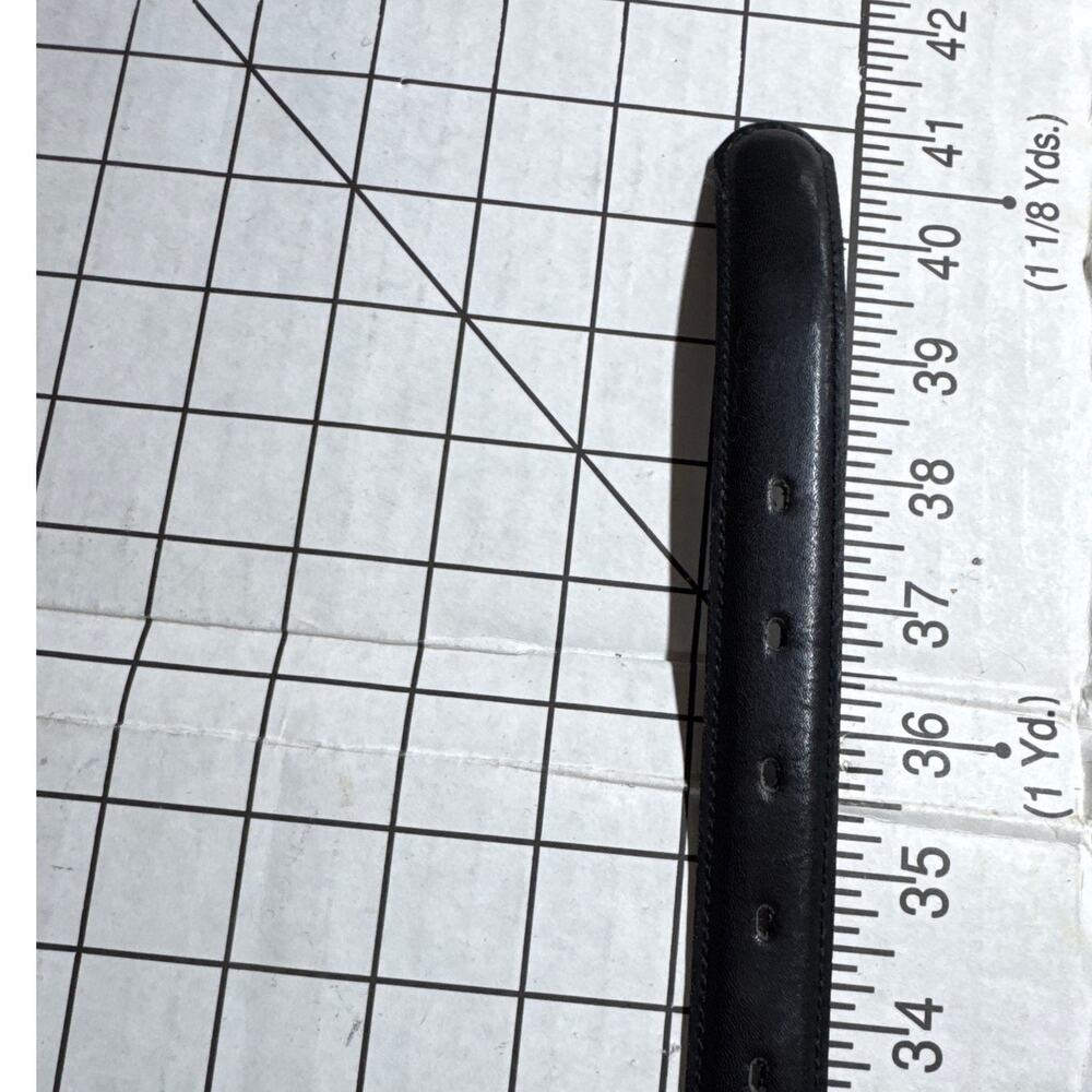 Vintage Black Leather Brass Buckle 1" Wide Dress Belt Men 36" - Picture 7 of 8